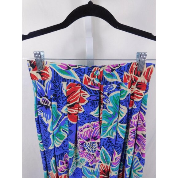 VINTAGE Worthington Skirt Womens 8 Blue Multi Floral Rayon Pleated Made USA 90s - Picture 2 of 12